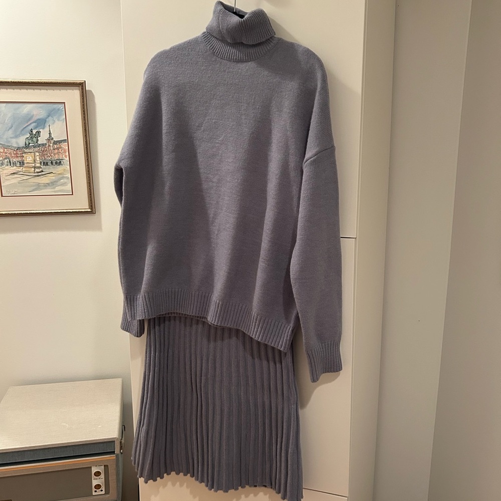 Powder Blue Matching Sweater and Skirt Set - XXL